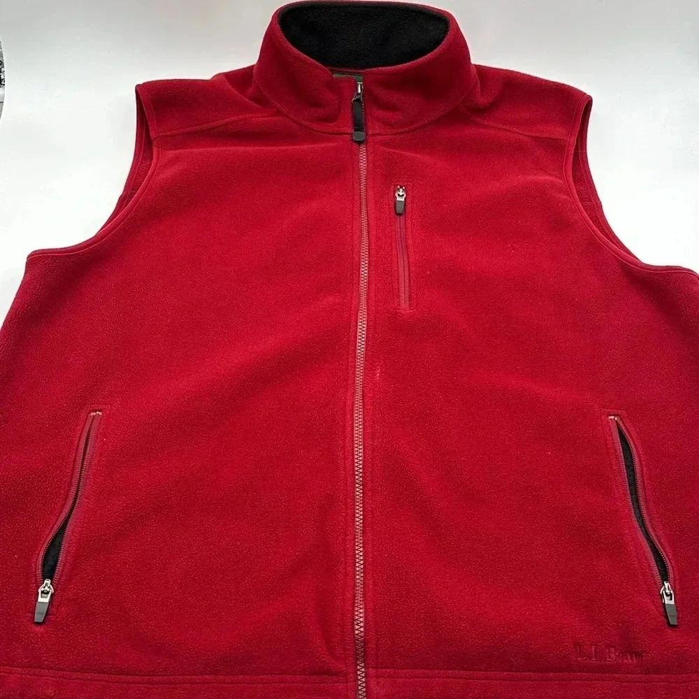 L.L. Bean Sweater Fleece Vest Men X Large Red Hiking Outdoor Camping Cabincore